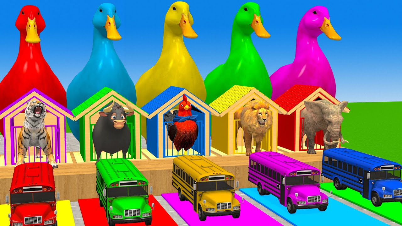 Long Slide Game With Cow Elephant Gorilla Hippopotamus Tiger - 3d Animal Game - Funny 3d Animals