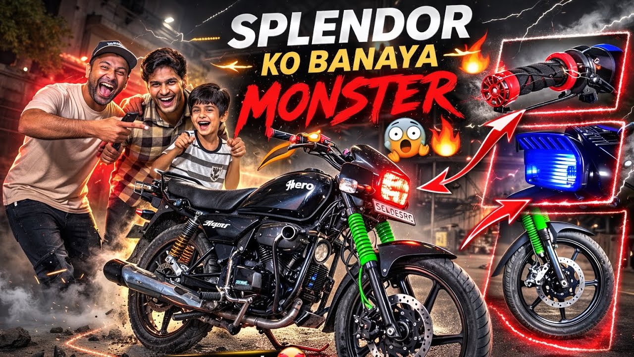 2020 Model ko Banaya 2026 Monster Look Complete Modification in Hero Splendor plus PPF Horn Led 