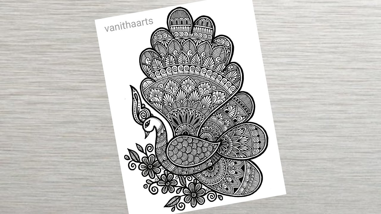 Peacock Mandala Art | How to draw Mandala for Beginners Step-by-Step Tutorial #vanithaarts #doodle