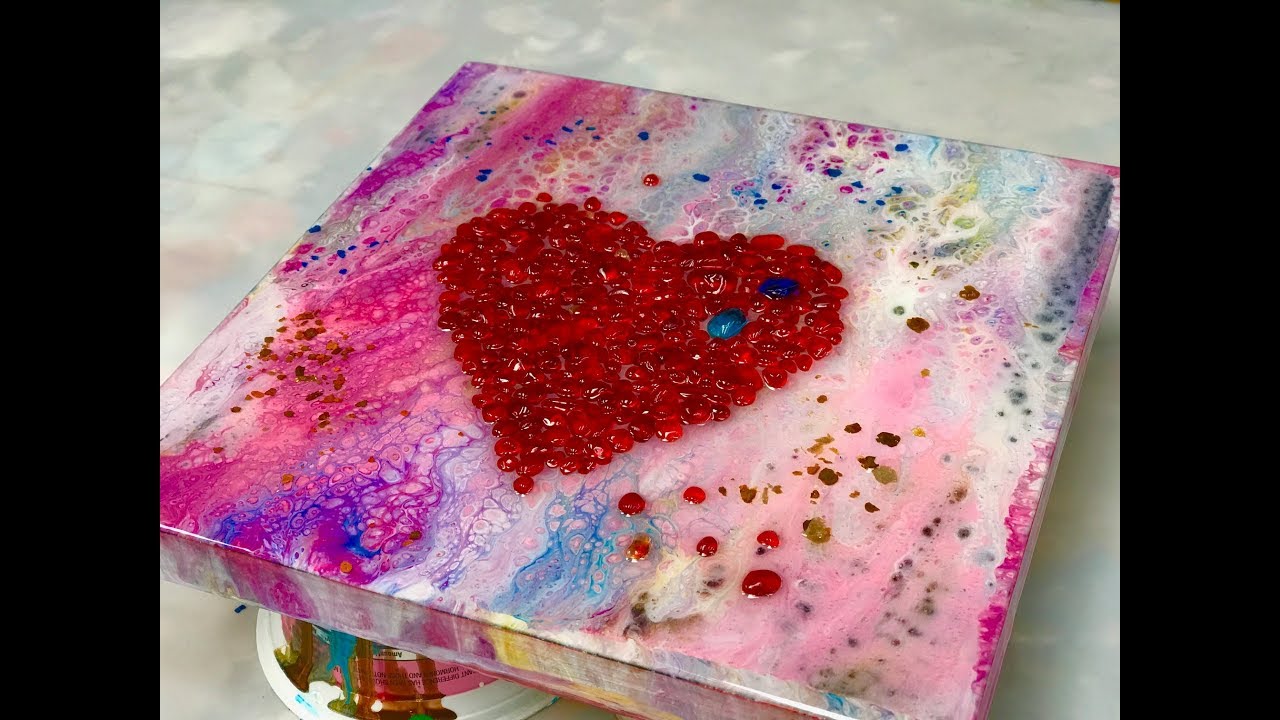 Acrylic & Epoxy Resin Pouring: Red Hot Valentine Heart w/Glass Texture