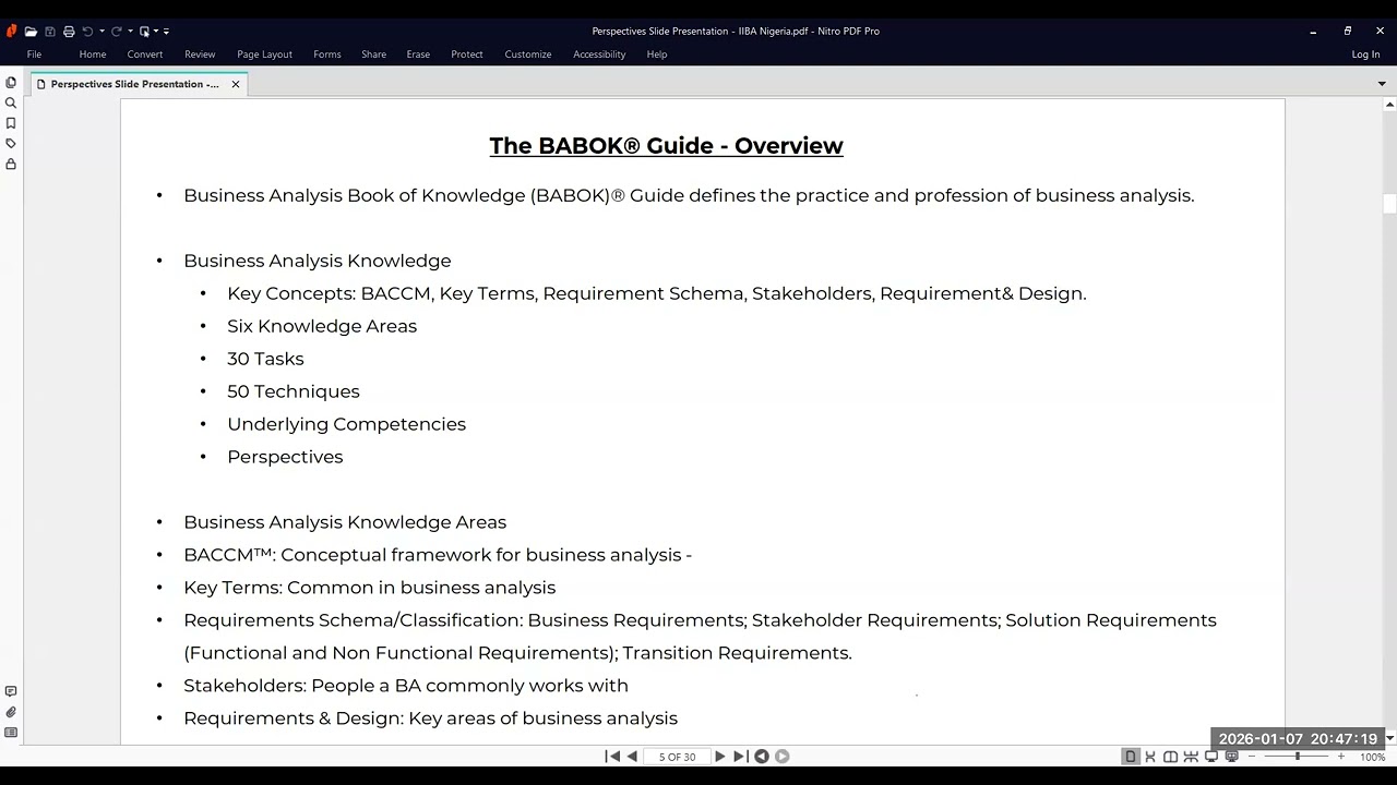 Perspectives APplying Business Analysis SKills in the Org by Dare Oluwaseun