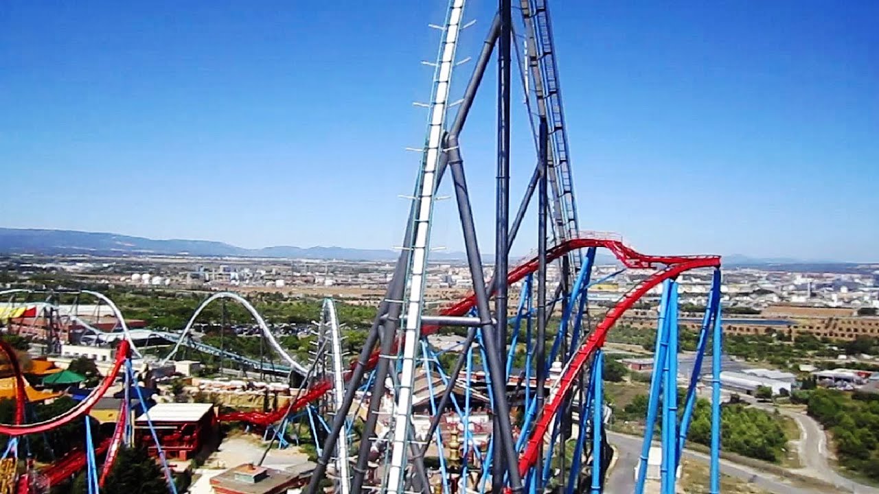 Shambhala front seat on-ride HD POV PortAventura Park