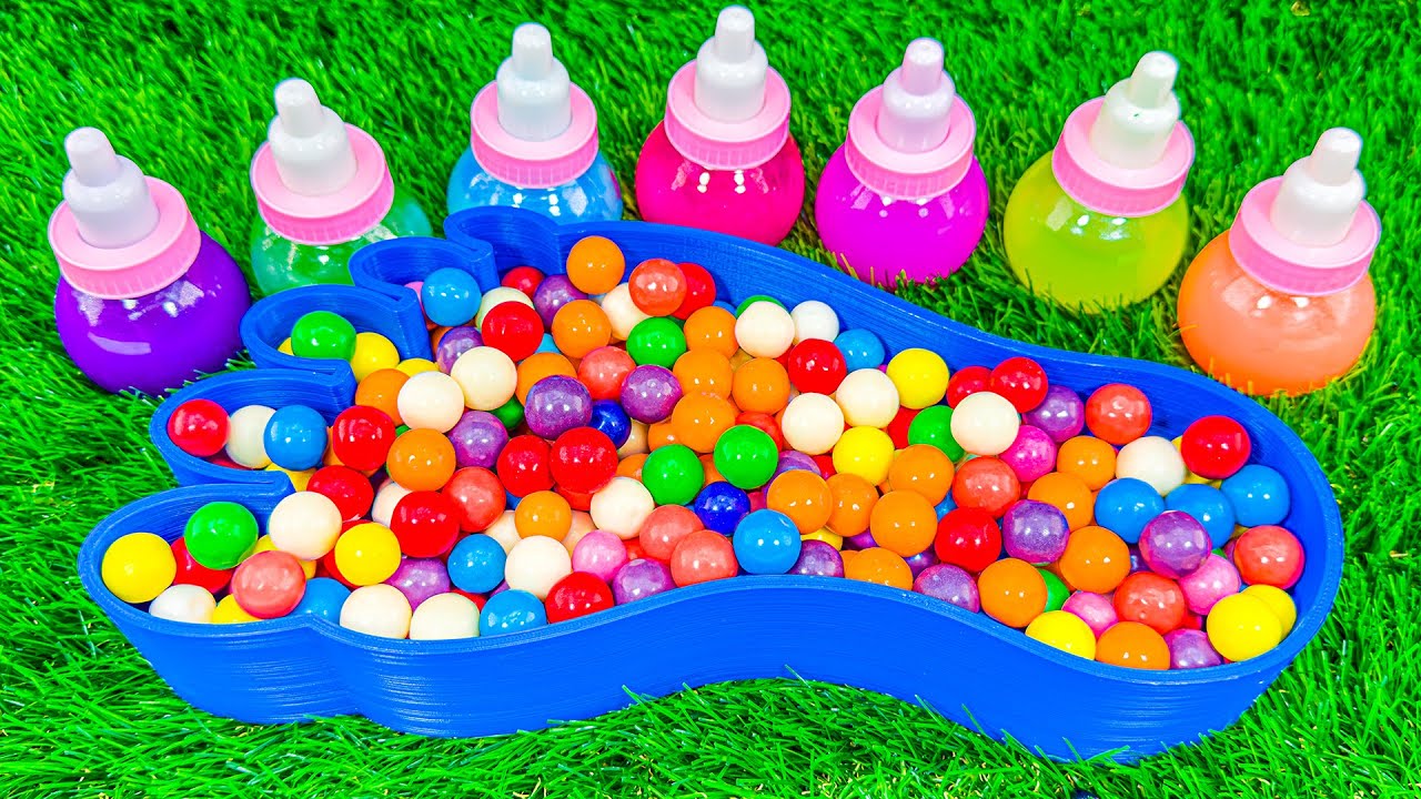 Satisfying Garage ASMR | Making 6 Giant Stress Slime Bottles From Candy Beads Rainbow Mixing ASMR