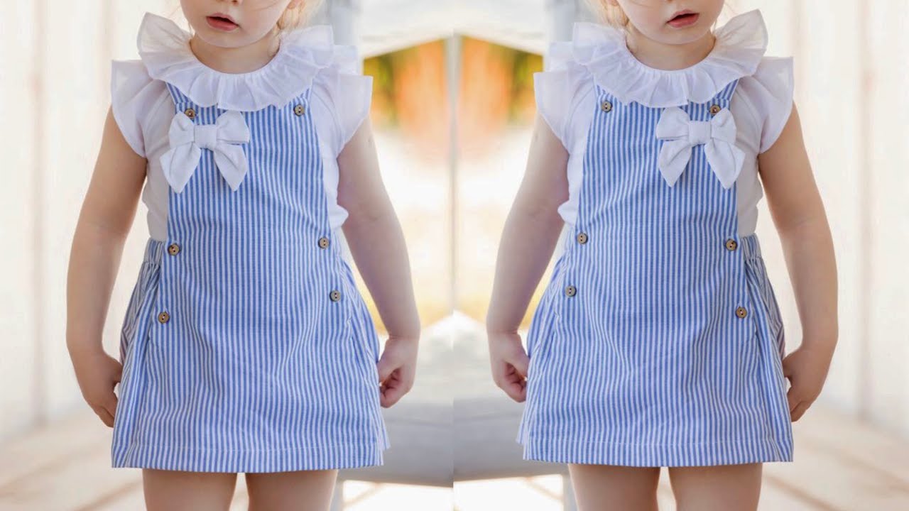 Stylish Baby Suspender Skirt & Top Cutting & Stitching | Easy DIY Pinafore Dress Making at Home