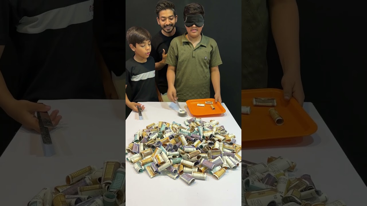 Blindfold Object & Pick Money 😱| Familychallenge || @Aky_Show #shorts #short