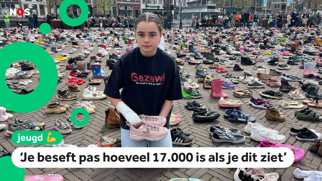 Duizenden schoenen op plein voor omgekomen kinderen in Gaza