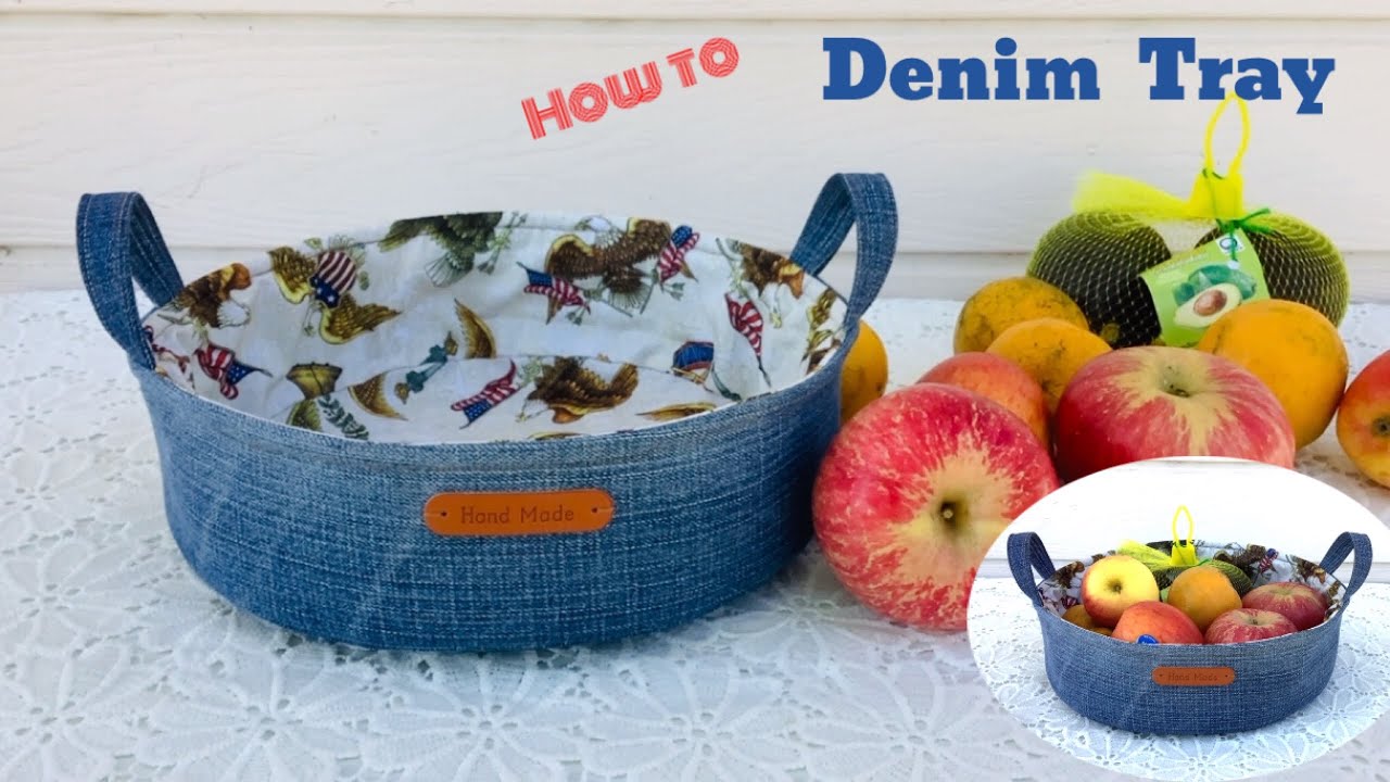 how to sew a denim circle tray tutorial ,Free pattern circle tray tutorial, sewing diy a circle tray