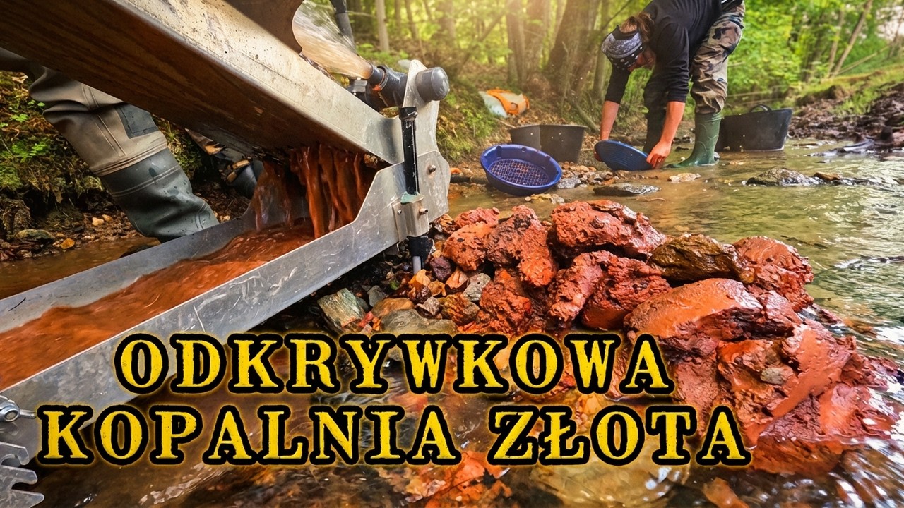 Pikery, płatki i drobinki złota z rzeki, która znajduje się na terenie odkrywkowej kopalni #53