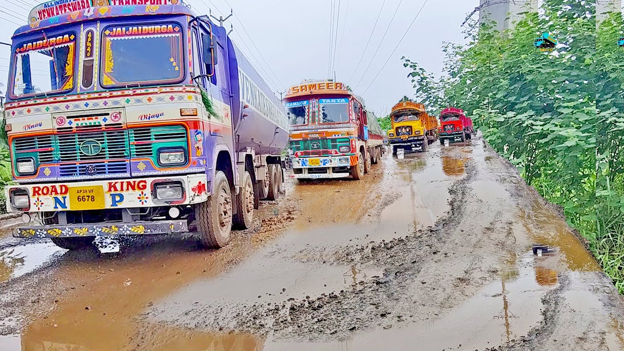 Tippers Formation of Line Driving in Pothole | Lorry Videos | Mind-Blowing Truck Secrets Revealed