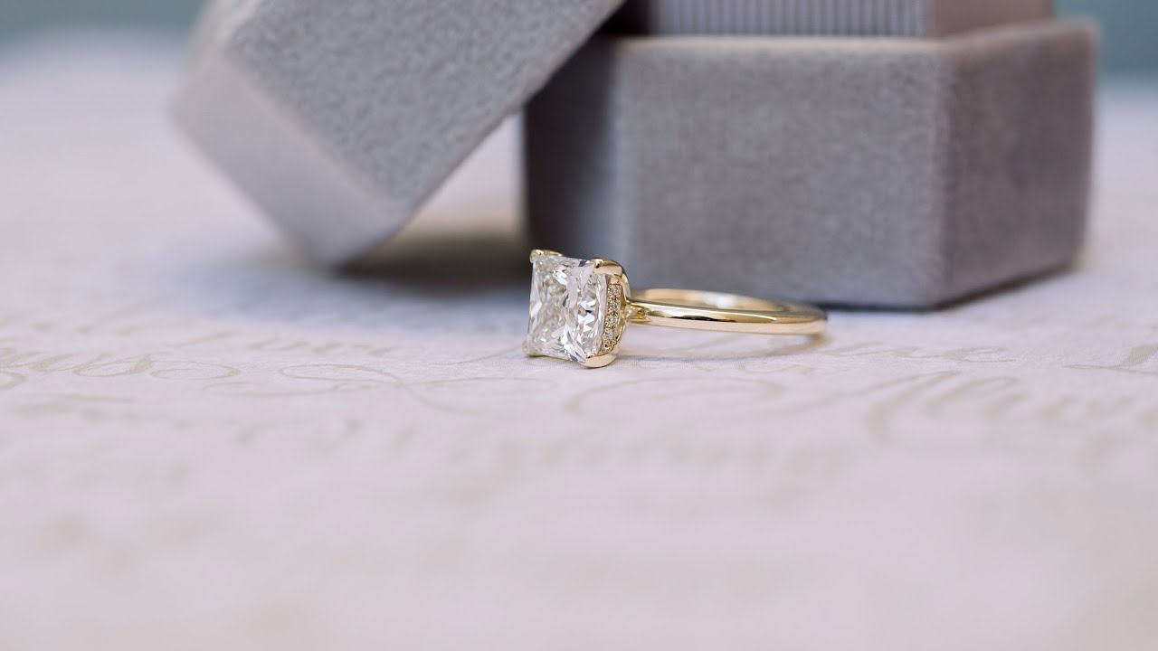 2 ct Princess Cut Lab Diamond Solitaire with Hidden Halo  in 14k Yellow Gold | Ada Diamonds