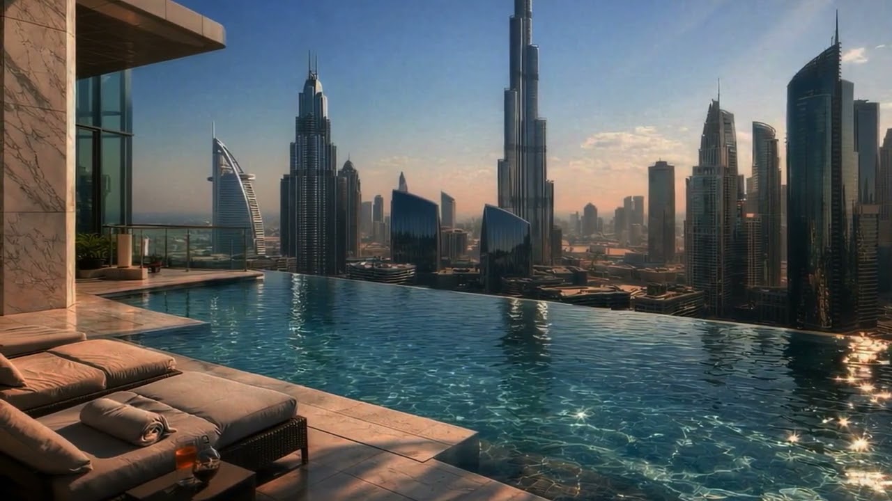 🏙️ Luxury Chill at a Dubai Skyscraper Pool ☀️ | 1HR Relaxing Ambience ✨