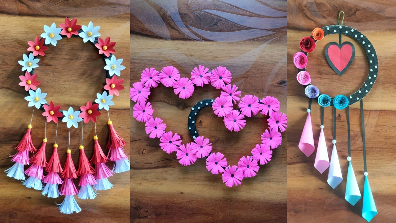 3 Quick Easy Paper Wall Hanging Ideas / Heart Flower Wall decor / Cardboard Reuse /Room Decor DIY