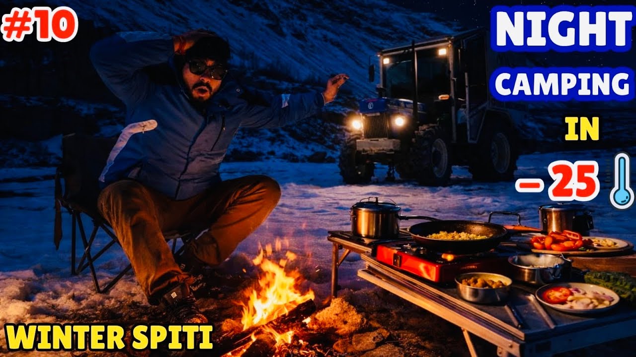 EXTREME WINTER SPITI TRIP ON TRACTOR | SOLO CAMPING IN -25 AT TABO | TRACTOR CARAVAN 