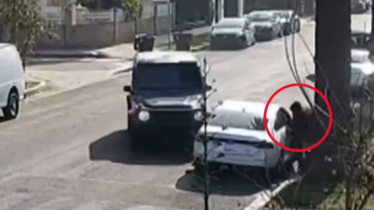 Moment mom crashes into getaway car after burglars targeted home with her kids inside