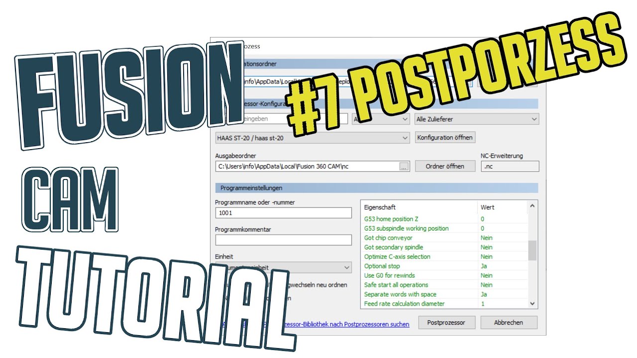 FUSION 360 CAM TUTORIAL DEUTSCH POSTPROZESS