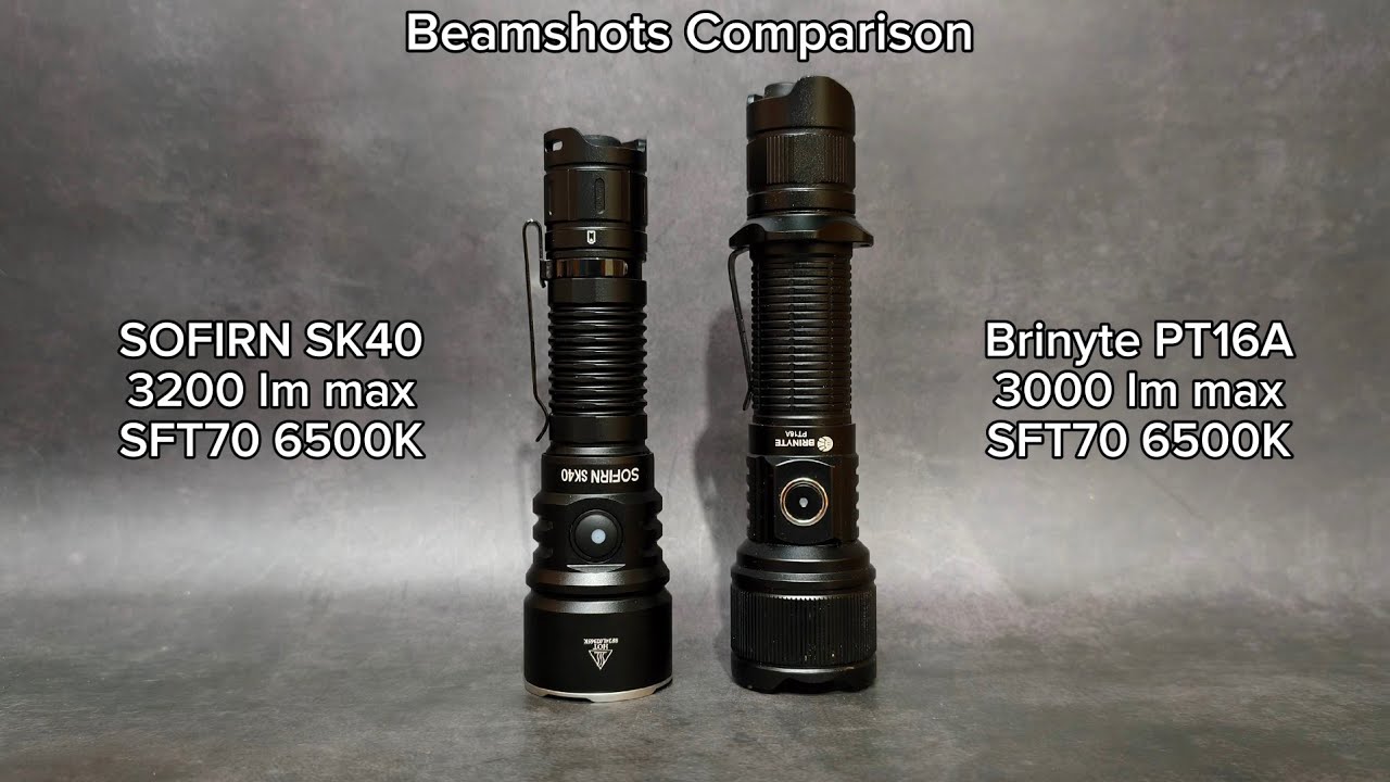 Beamshots Comparison - SOFIRN SK40 SFT70 3200 lm vs Brinyte PT16A SFT70 3000 lm