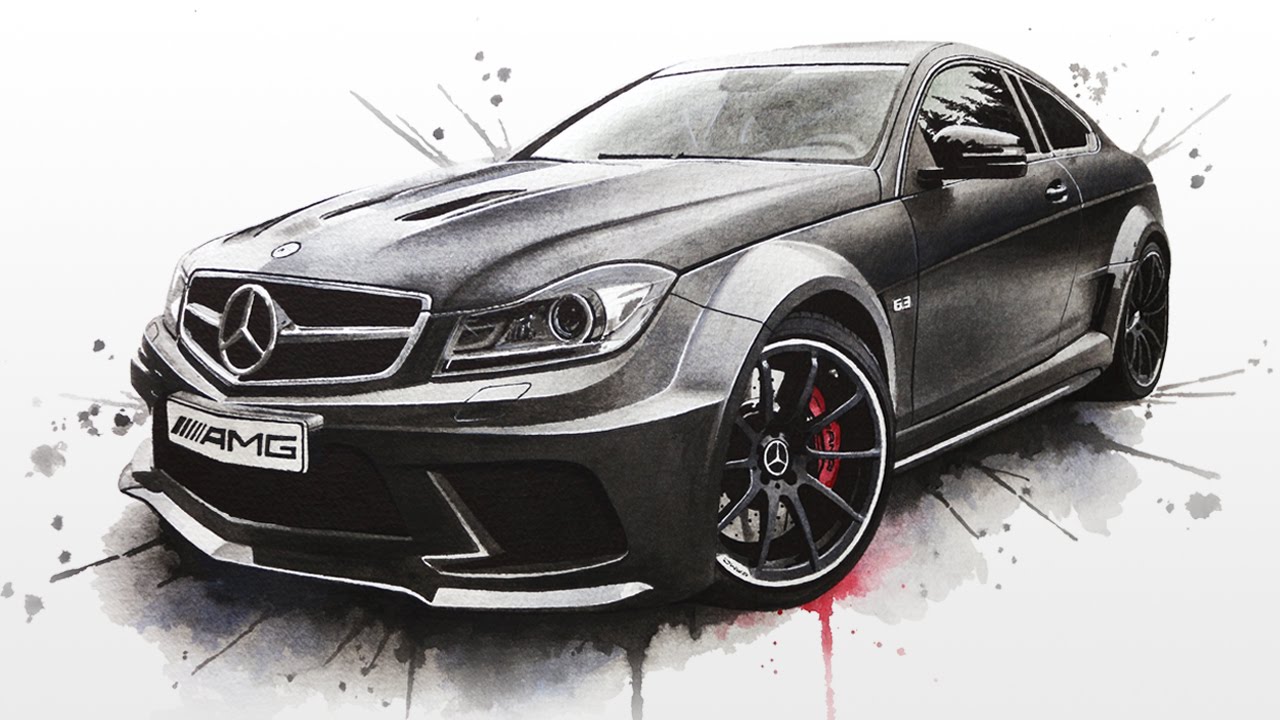Mercedes C63 AMG Black Series Watercolour Painting