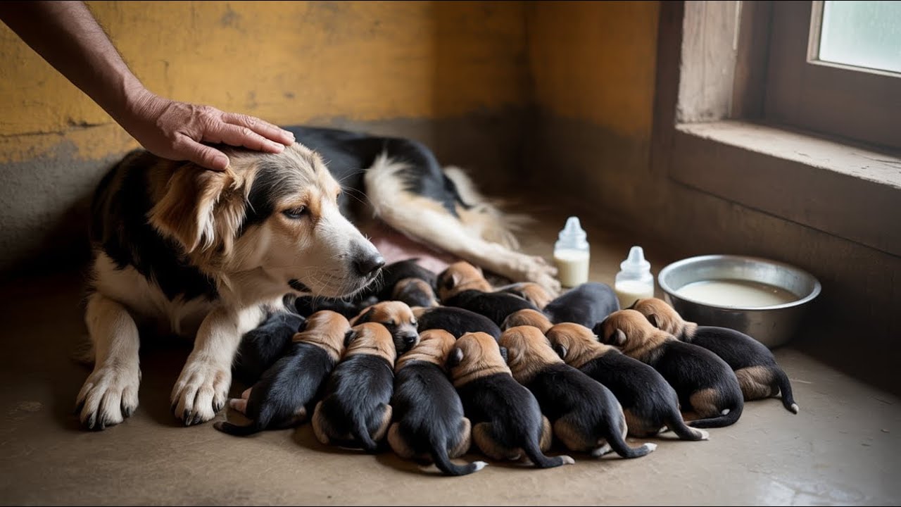 Moving Newborn Puppies to a Cooler Place to Escape the Blazing Heat