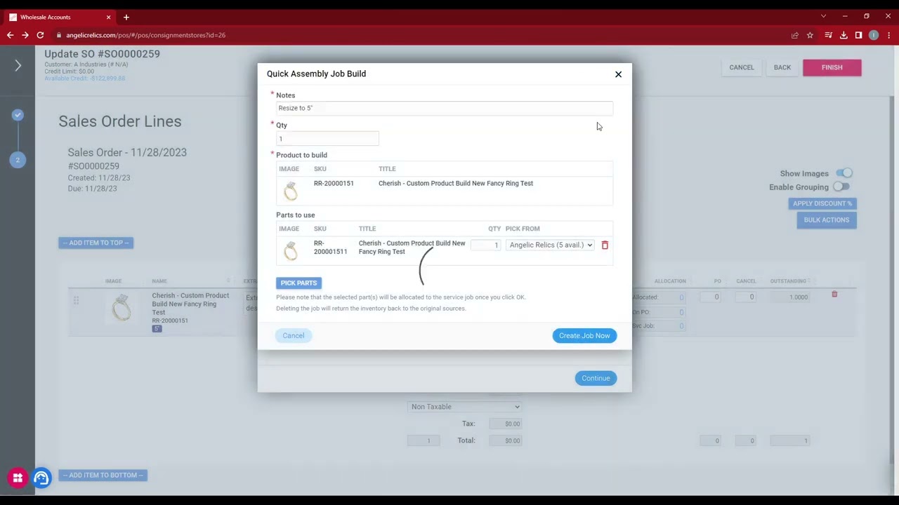 How to remove an Order Line that is already linked with a Service Job
