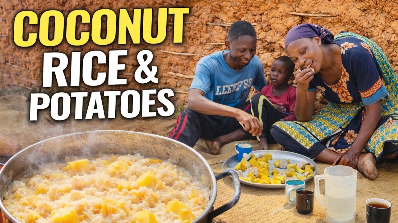 Village Cooking Coconut Rice & Potatoes | Peaceful Shopping & Traditional Food