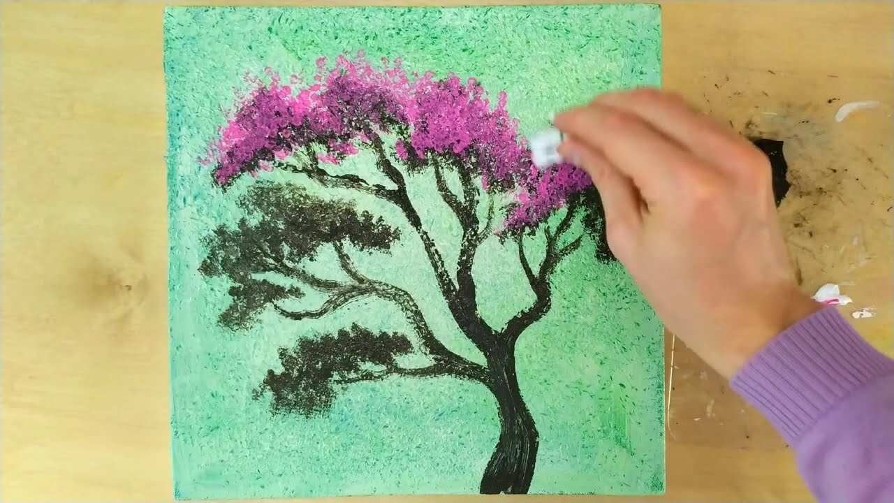 Easy Painting Techniques for Beginners / Cherry Blossoms Painting in Acrylic