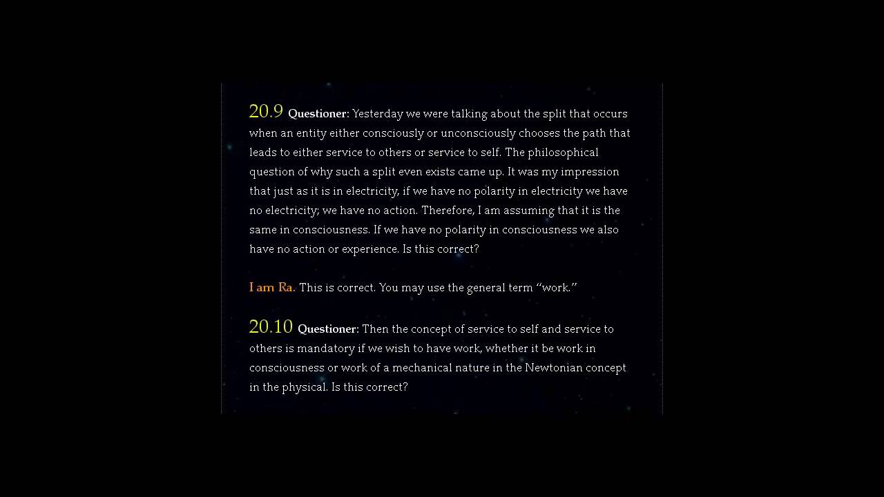 The Law of One - Session 20 of 106 - Part (1of 2)  - The Ra Material