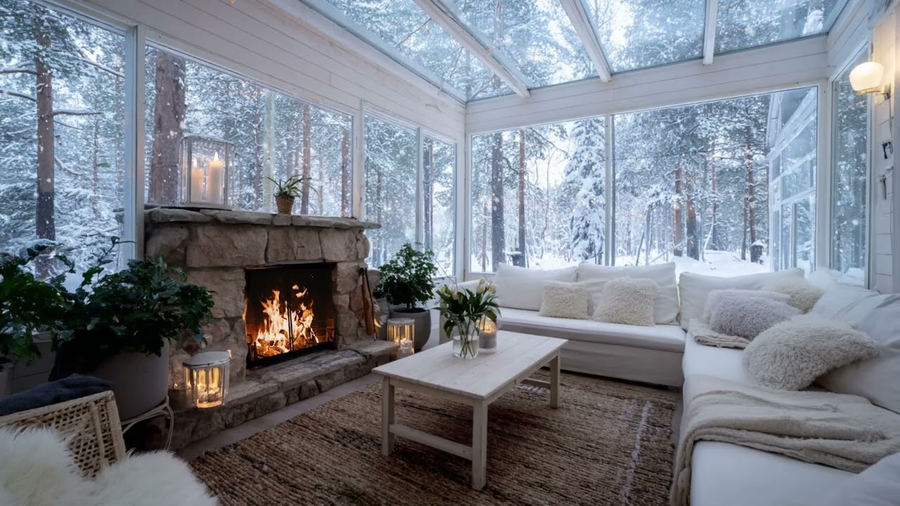 Relaxing Snowfall and Crackling Fire – Warm Winter Cabin Atmosphere for Deep, Peaceful Sleep