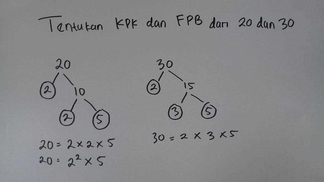 Cara menentukan KPK dan FPB dari 20 dan 30 | Matematika sd