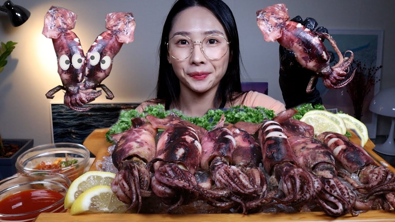 🤎초코내장 듬뿍!! 총알오징어 통찜 먹방 !!🦑🤎Steamed squid korean sea food Tinta Cumi Utuh ทั้งหมึก MUKBANG#Squid