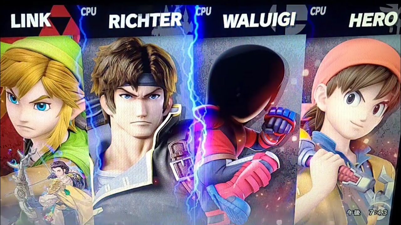 Super Smash Bros. Ultimate Link vs. Richter vs. Waluigi vs. Hero