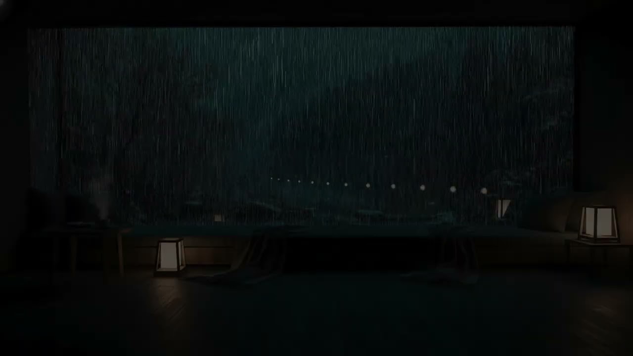 Slow Night Rain Filling the Dark Room with Calm Relaxing Sounds