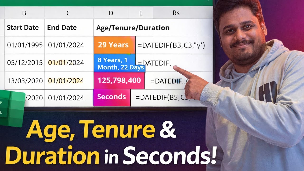 Stop Wasting Hours! Calculate Age, Tenure & Project Duration in Excel #exceltips #datedif