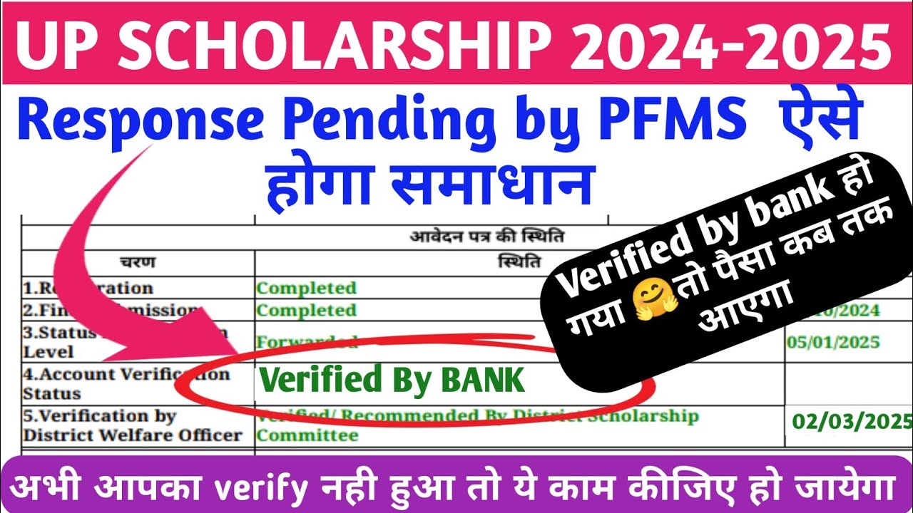 response pending by pfms ka matlab ll up scholarship response pending by pfms solution