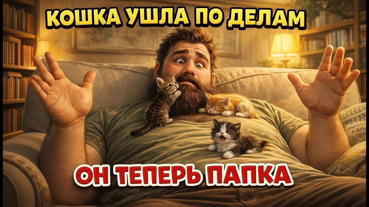 Кошка оставила котят с хозяином и ушла. Двухметровый бородач стал "мамкой" для троих малышей