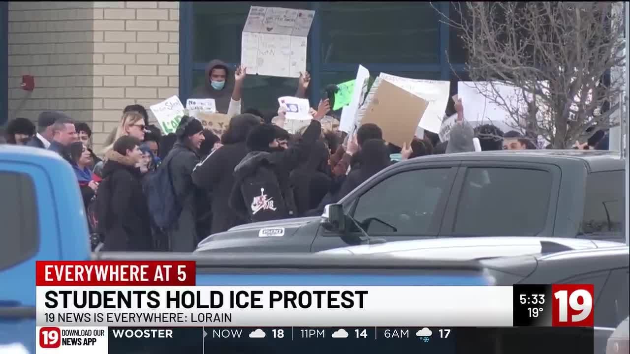 Lorain High School students hold walkout and protest ICE