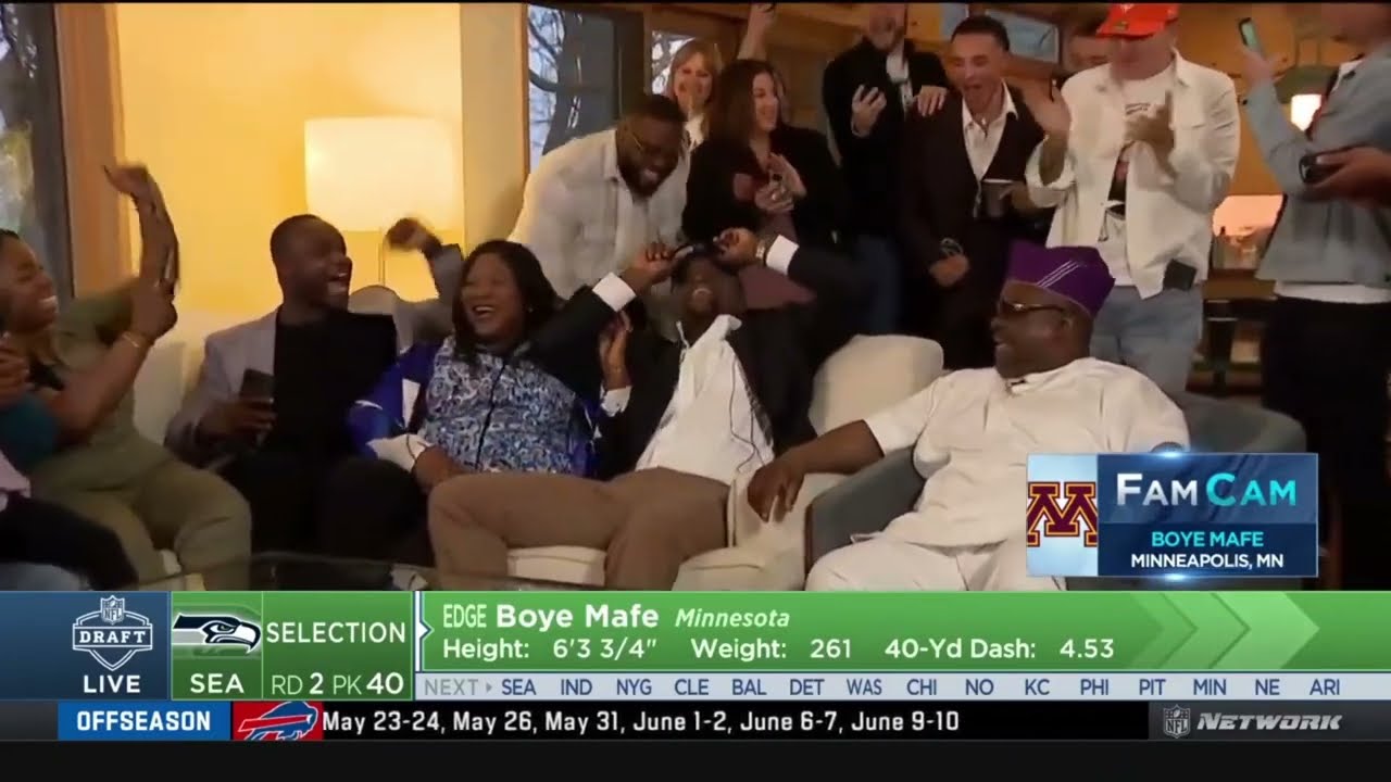 Boye Mafe Selected 40th Overall (Round 2, 8th Pick) by Seattle Seahawks in NFL Draft (NFL Network)