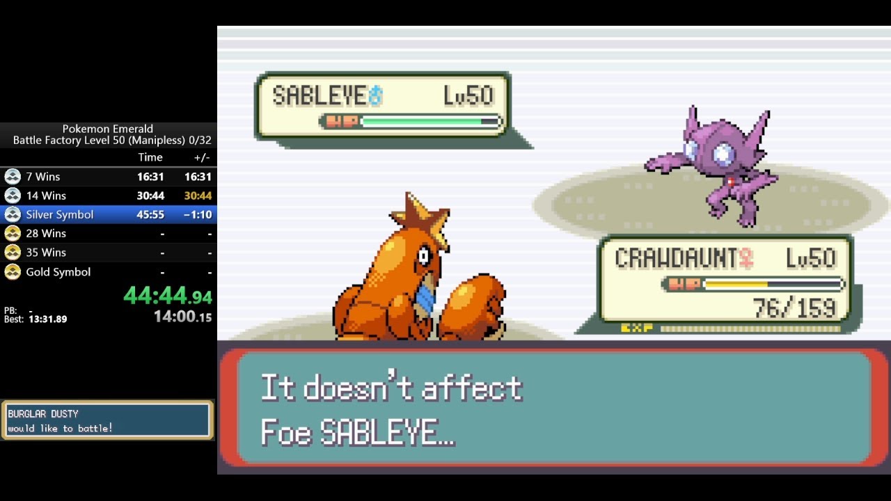 Pokémon Emerald Battle Factory Silver Print Lvl 50 Speedrun in 45:40