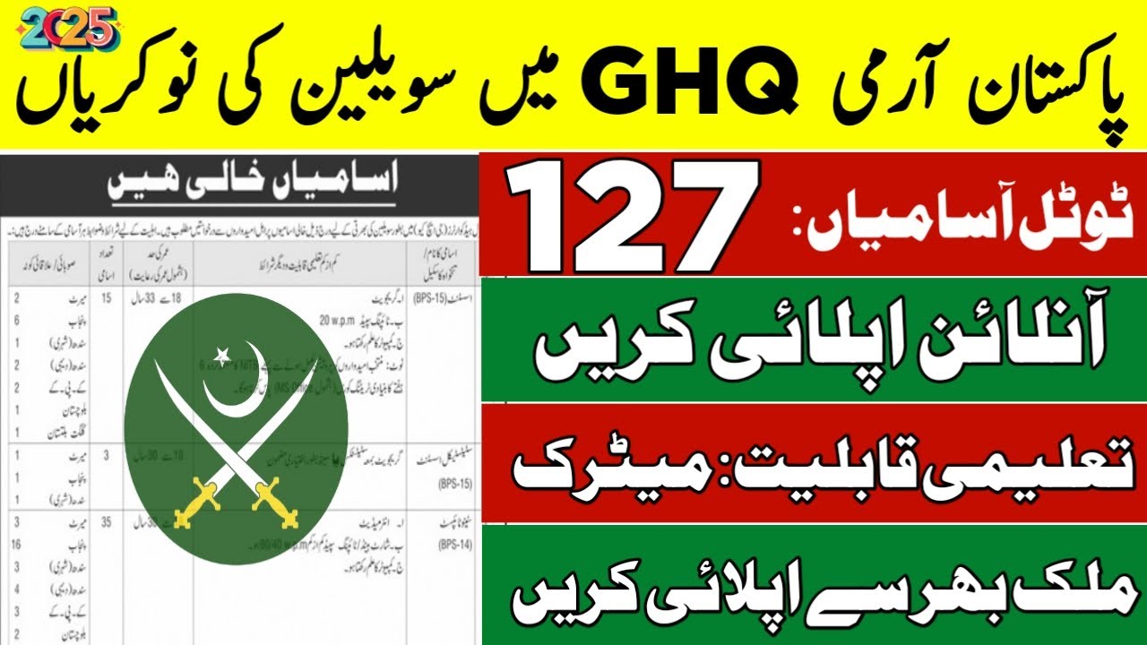 Pakistan Army GHQ Civilian Jobs 2025 | Latest Civilian Vacancies in GHQ Pakistan Army | Apply Online