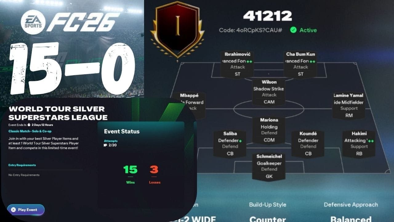 My Personal 15-0 Tactics (4-1-2-1-2 Wide) + World Tour Silver Rewards 🔥