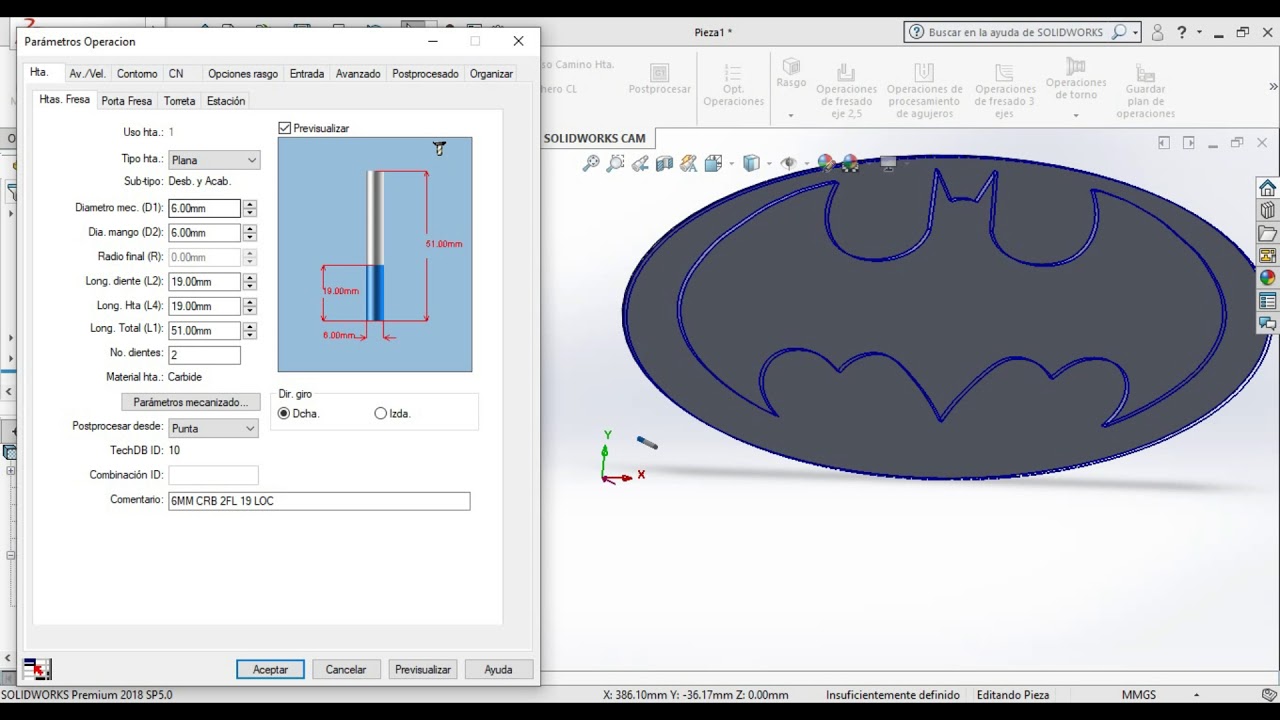 Simulacion Fresado en Solidworks CAM -Escudo Batman
