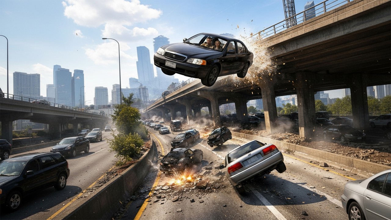 16 minutes of GTA 5 NPCs driving off an overpass