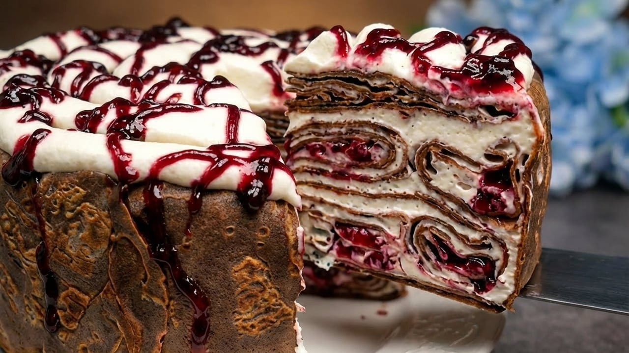 ШОК-ВКУС! 🍒 Блинный ТОРТ БЕЗ ВЫПЕЧКИ: Нежнее Облака! Шоколад и Вишня 🍫🍰