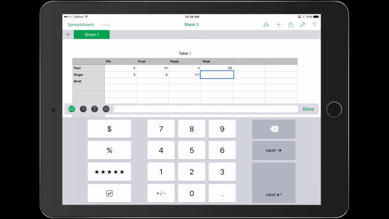 Creating basic formulas using Numbers App for iPad
