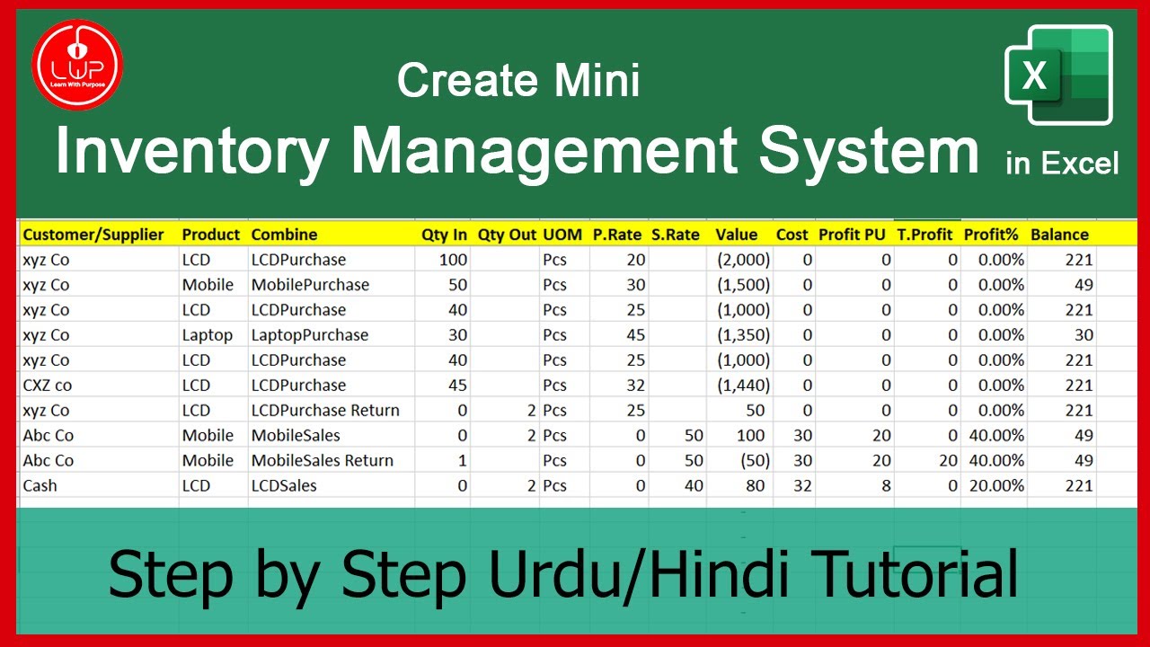 How to Create Mini Inventory Management System in Excel Last Rate Step by Step Urdu Hindi Tutorial