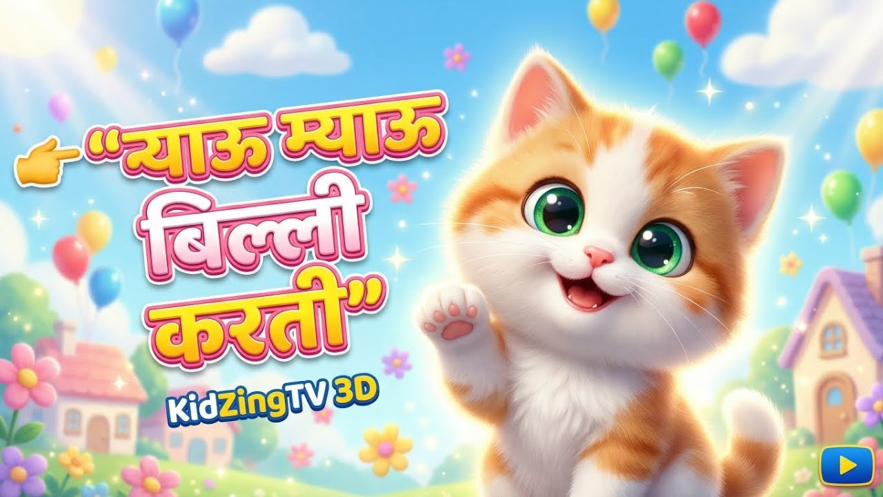 म्याऊ म्याऊ बिल्ली करती 😺 | Hindi Rhymes for Kids | Meow Meow Cat Song | KidZingTV 3D