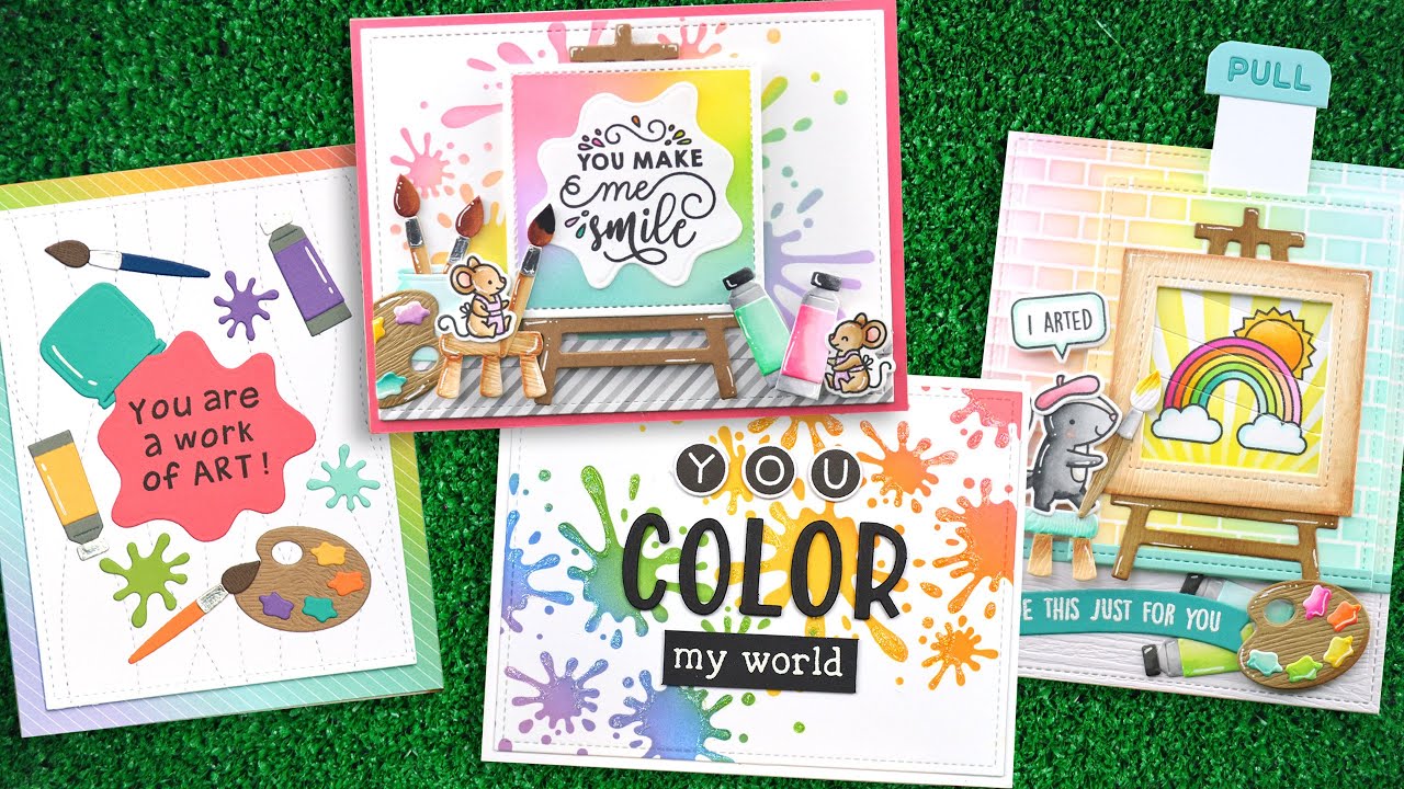 Intro to Canvas and Easel, Art Supplies + Paint Splatter Background Stencil + 4 cards