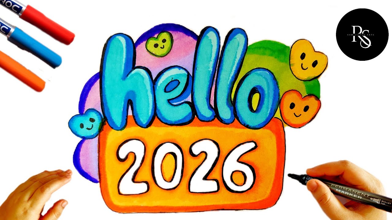 Cute Colorful New Year Drawing | New Year 2026 Drawing for Kids & Beginners | Easy Kids Drawing❤️🎁✨🌈