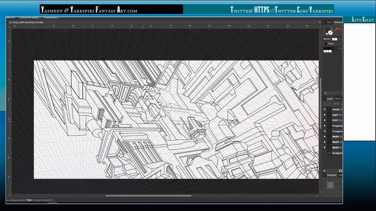Drawing Sci-fi City Pt 003 - Line work