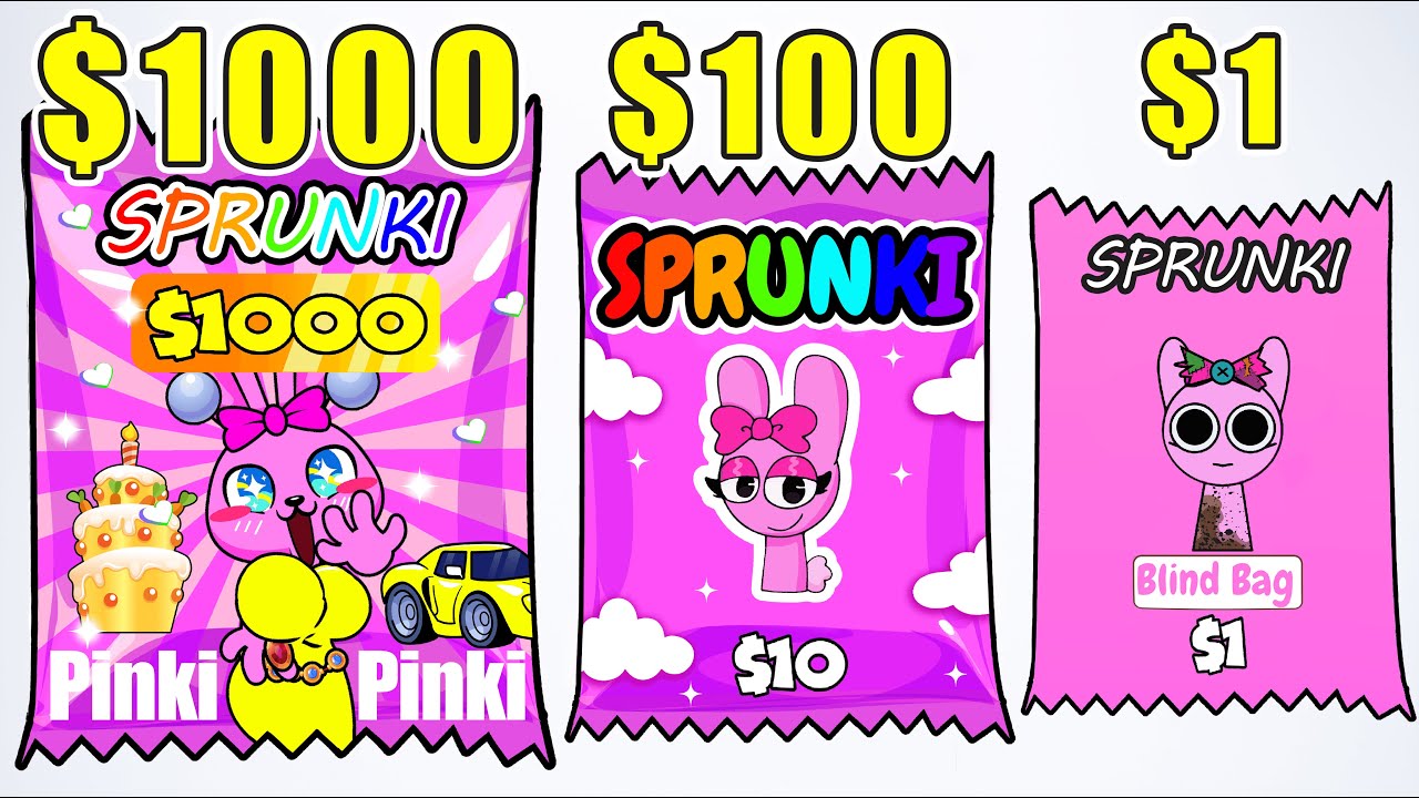 $1 vs $100 vs $1,000 💕 Sprunki #PINKI Dress Up and Makeup BLIND BAGS! 💕 Unboxing Mystery Bag ✨