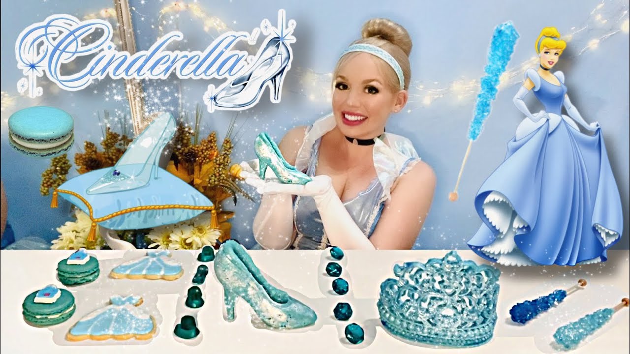 ASMR DISNEY PRINCESS CINDERELLA PARTY WITH EDIBLE GLASS SLIPPER, CROWN, RINGS